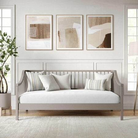 MARTHA STEWART Neely Twin Size Solid Wood Platform Daybed w/Wooden Spindles and Slatted Foundation. Gray MG-090021-DBT-GY-MS